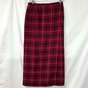 LIZ CLAIBORNE Vintage 90s Red Plaid Lined Midi Wrap Skirt Toggle Women 8P Preppy